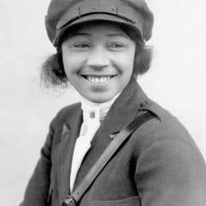 A grey-scale image of Bessie Coleman – Pilot